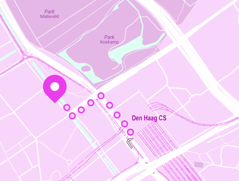 map: location KABK-distance from Den Haag CS