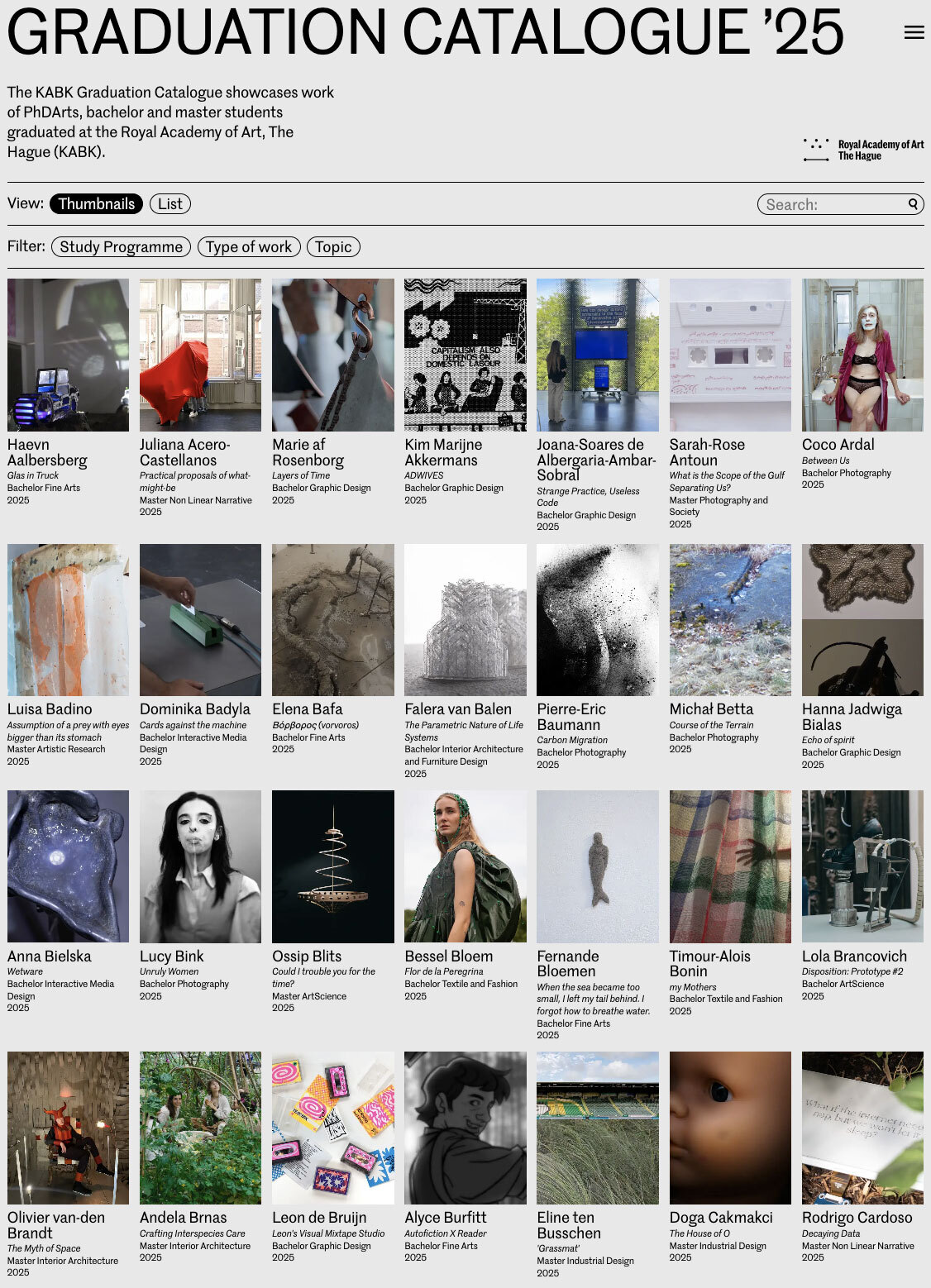 Screenshot KABK Graduation Catalogue 2025